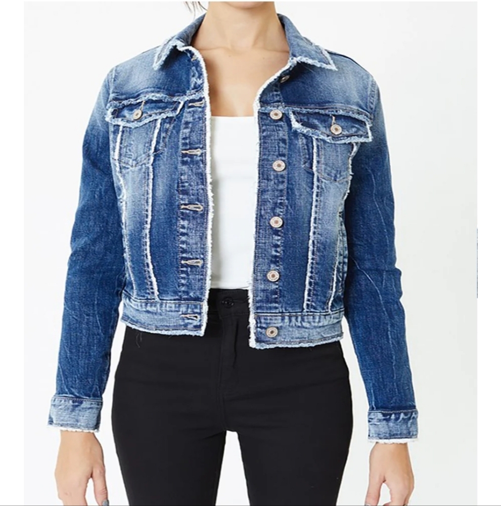 Malia Frayed Denim Jacket by KanCan Los Angeles